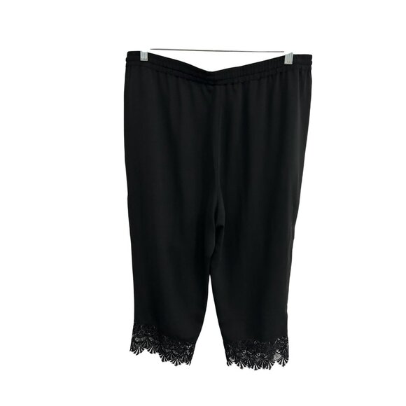 Kate & Mallory Lace Trim Cropped Pants Black Sz XL Drawstring Elastic Waist Chic - Picture 2 of 11